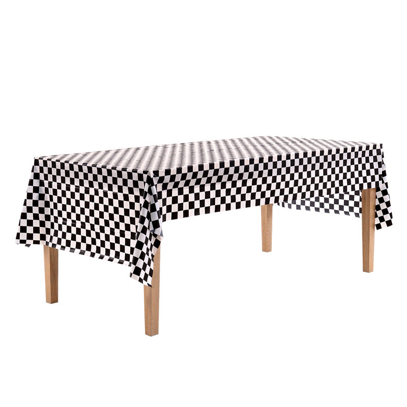 Racing Black White Grid PEVA Disposable Tablecloth For Birthday Party