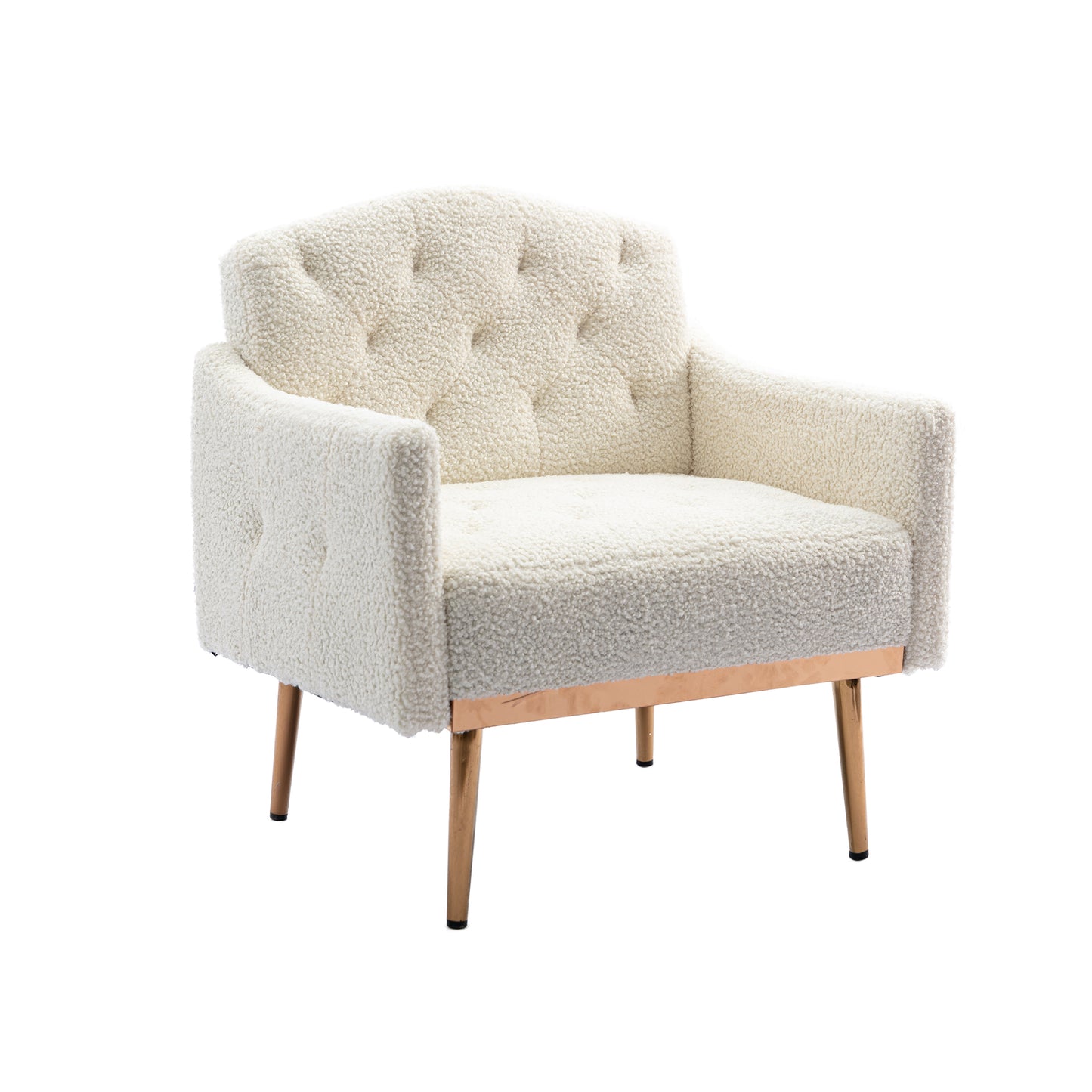 Coolmore Modern White Teddy Fabric Armchair With Gold Legs