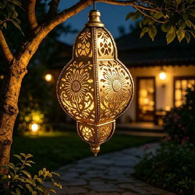 Solar iron hollow projection lamp