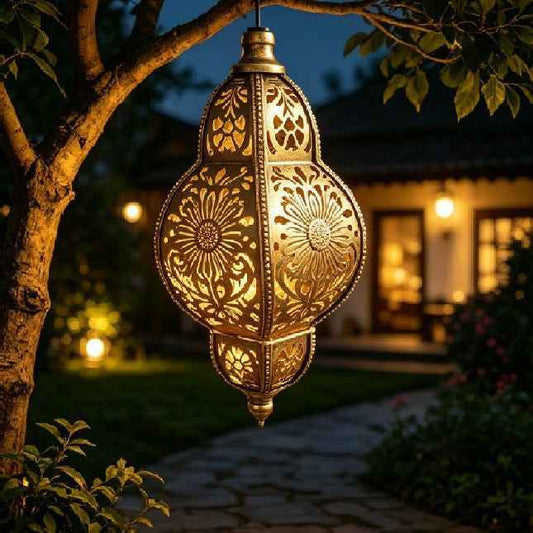 Solar iron hollow projection lamp