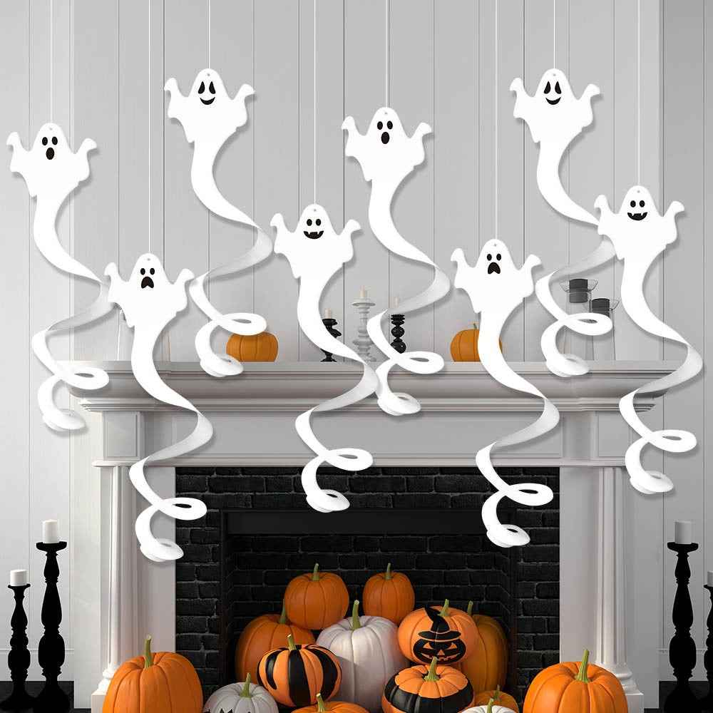White Paper Ghost Halloween Hanging Ornament 8 Piece Set Party Decor