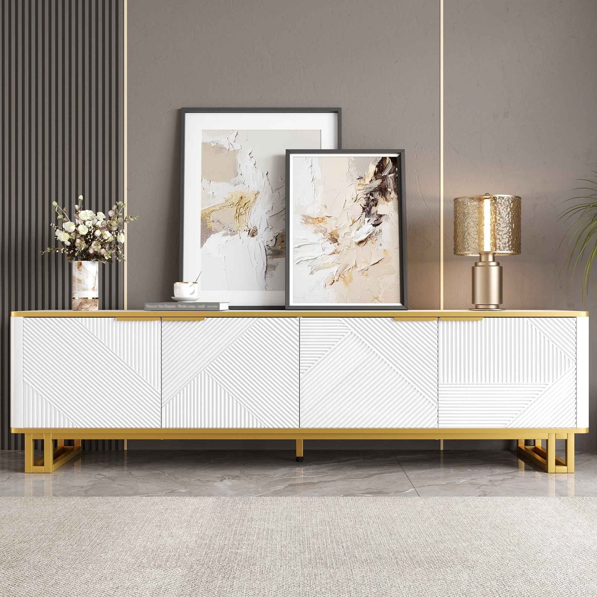 Elegant White and Gold Geometric TV Cabinet for Stylish Living Spaces