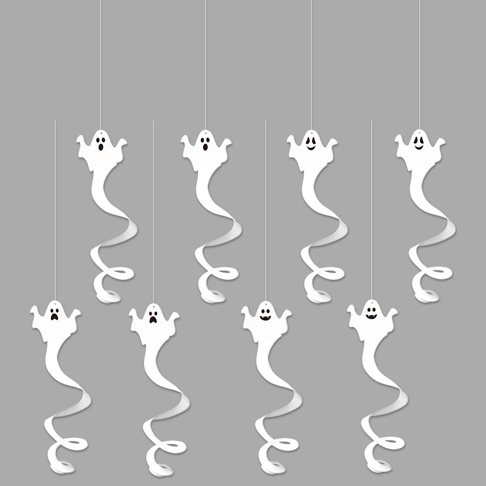 White Paper Ghost Halloween Hanging Ornament 8 Piece Set Party Decor