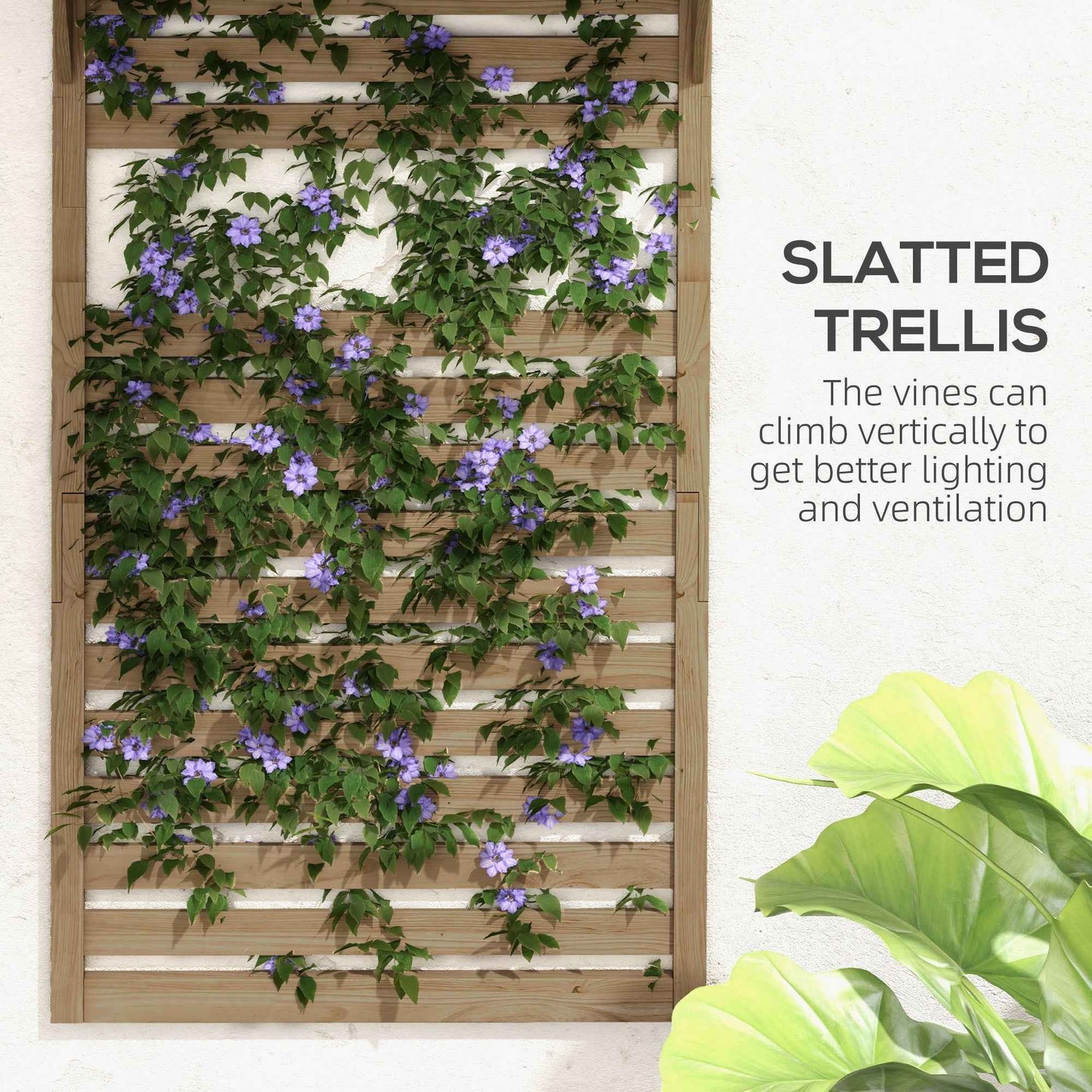 Wall Mounted Plant Stands Set Of 2, Fir Wood Flower Stand With Shelves And Slatted Trellis For Patio, Balcony, Porch