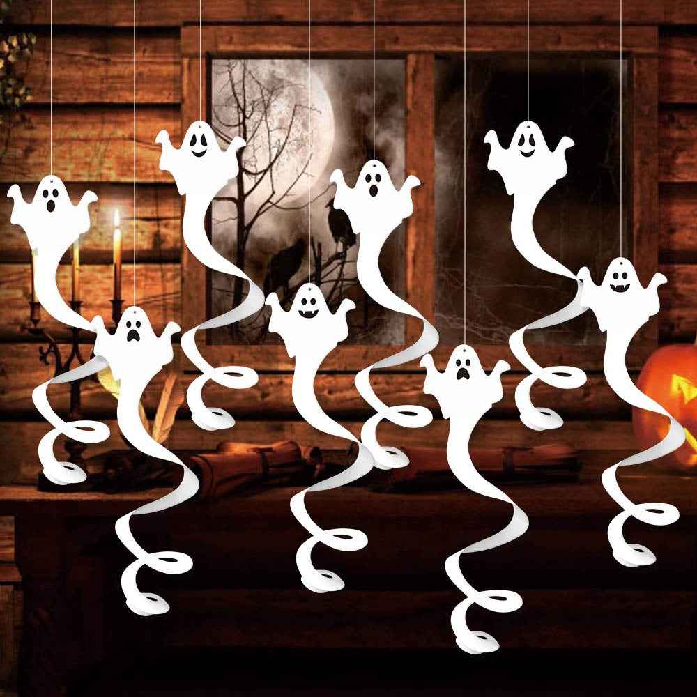 White Paper Ghost Halloween Hanging Ornament 8 Piece Set Party Decor