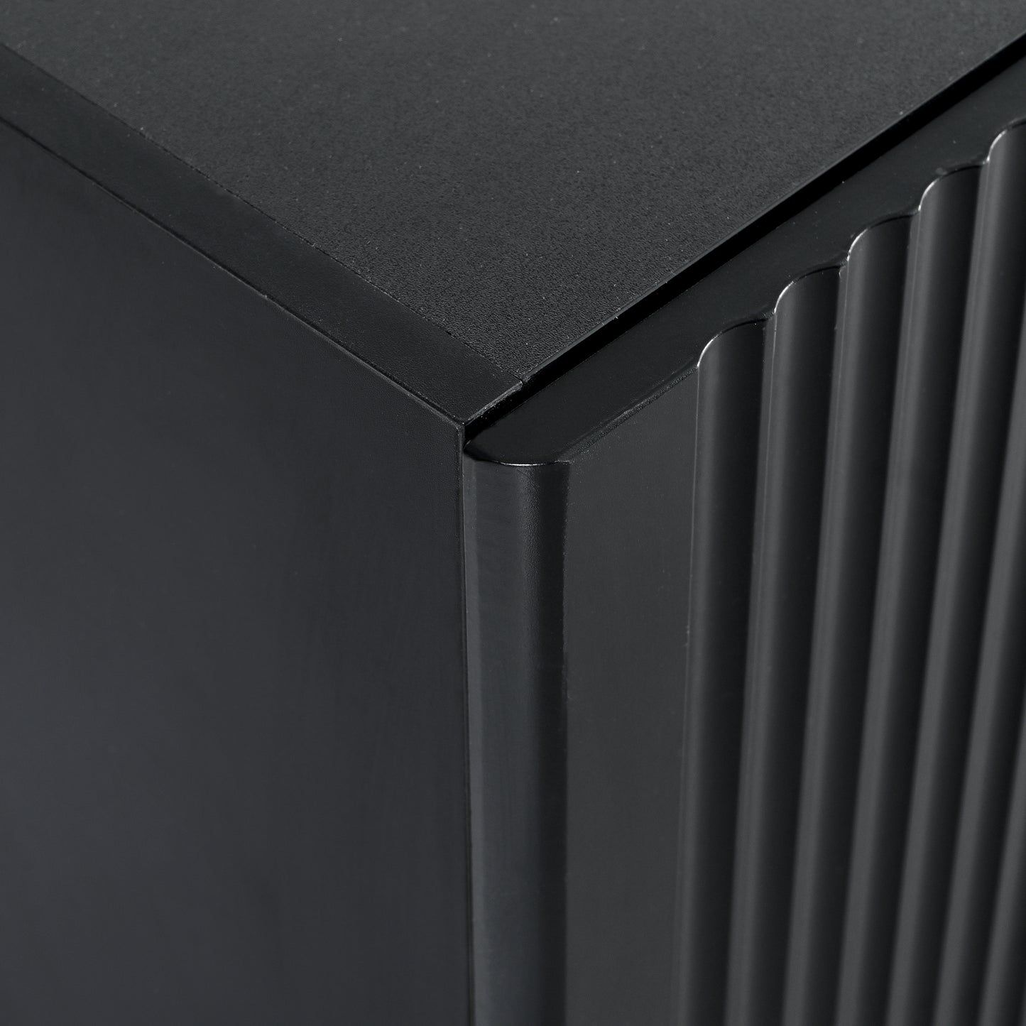 Modern Black Fluted TV Stand For 80 Inch Tv With Storage