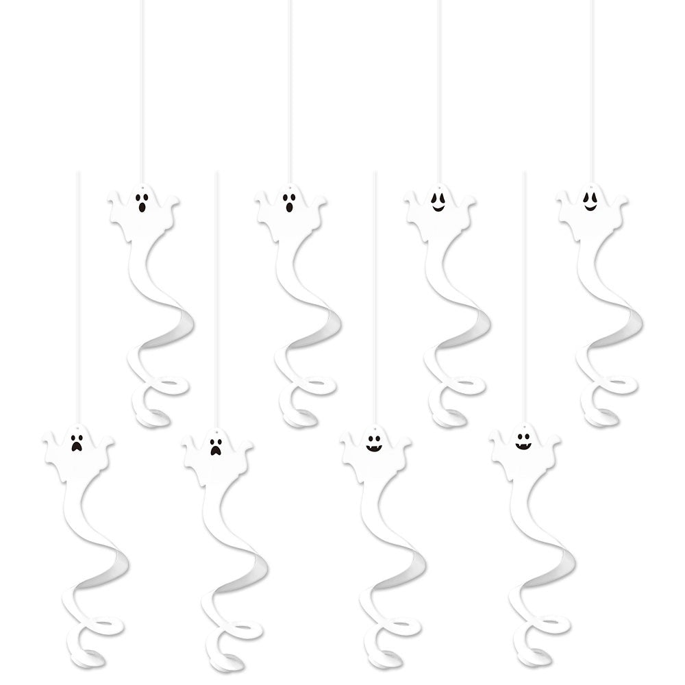 White Paper Ghost Halloween Hanging Ornament 8 Piece Set Party Decor