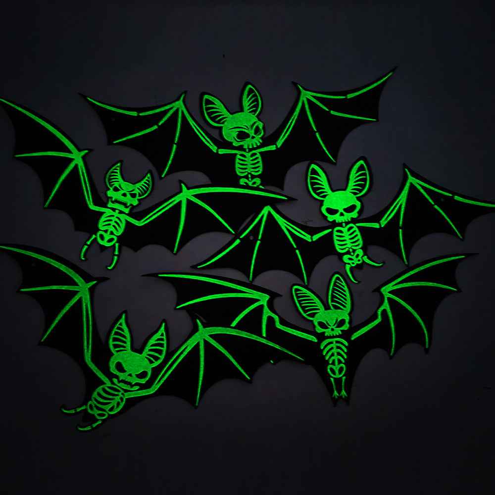 10pcs Halloween Decorations 3D Hanging Bat Fluorescent Glow-in-the-Dark Wall Stickers for Haunted House Party Decoration
