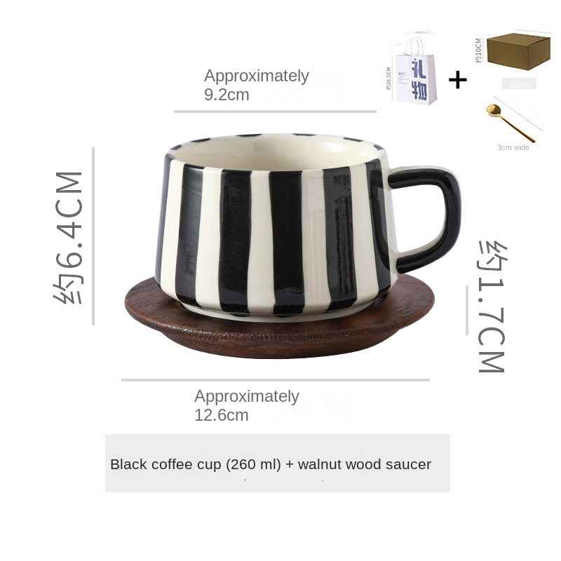 Simple Hand-Drawn Stripe Ceramic Mug, Creative Multi-Color Gift Cup, Coffee Cup with Saucer