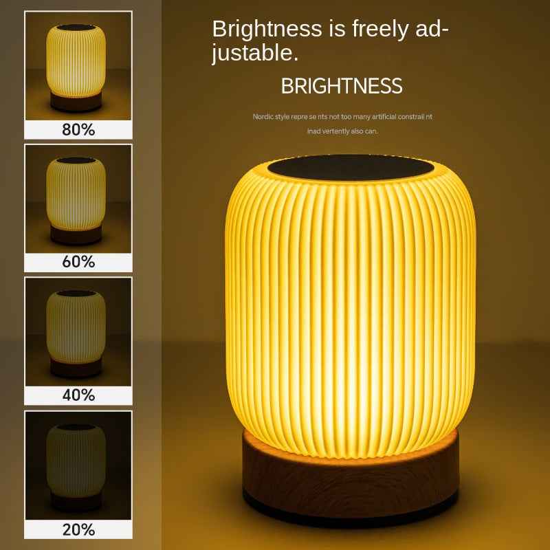 Wood Grain Remote Touch Night Light Tap Table Lamp Bedroom Bedside Lamp RGB Color Light