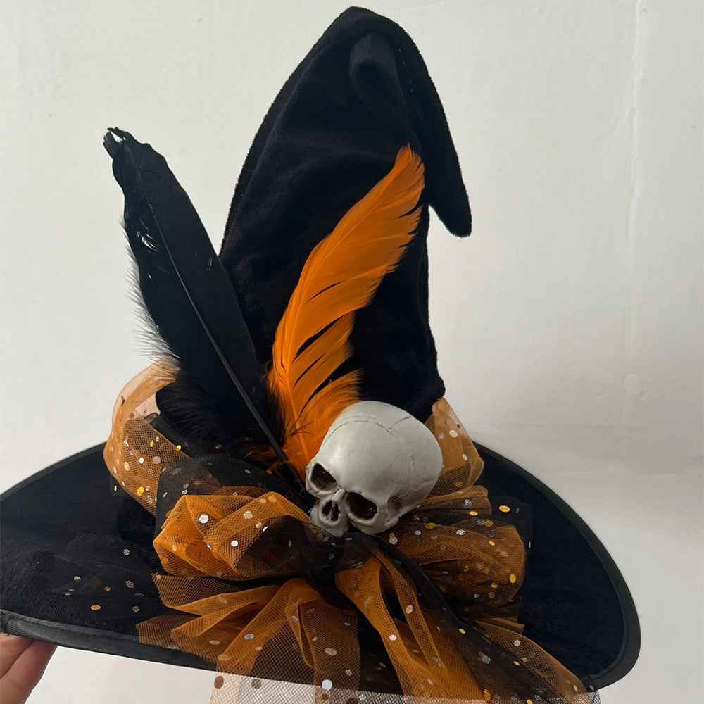 Fringe Halloween Hat Witch Hat Decorative Party Costume for Kids Photo Props Lace Halloween Pointed Hat