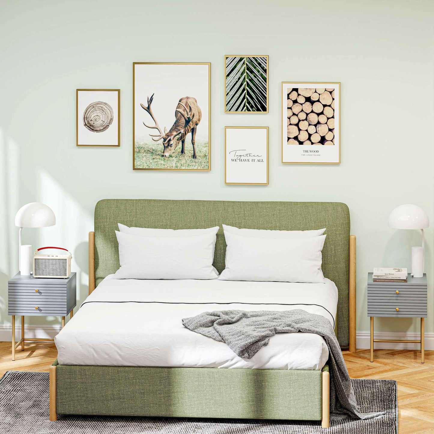 Set Of Two Elegant Bedside Tables - Grey/Gold-Tone