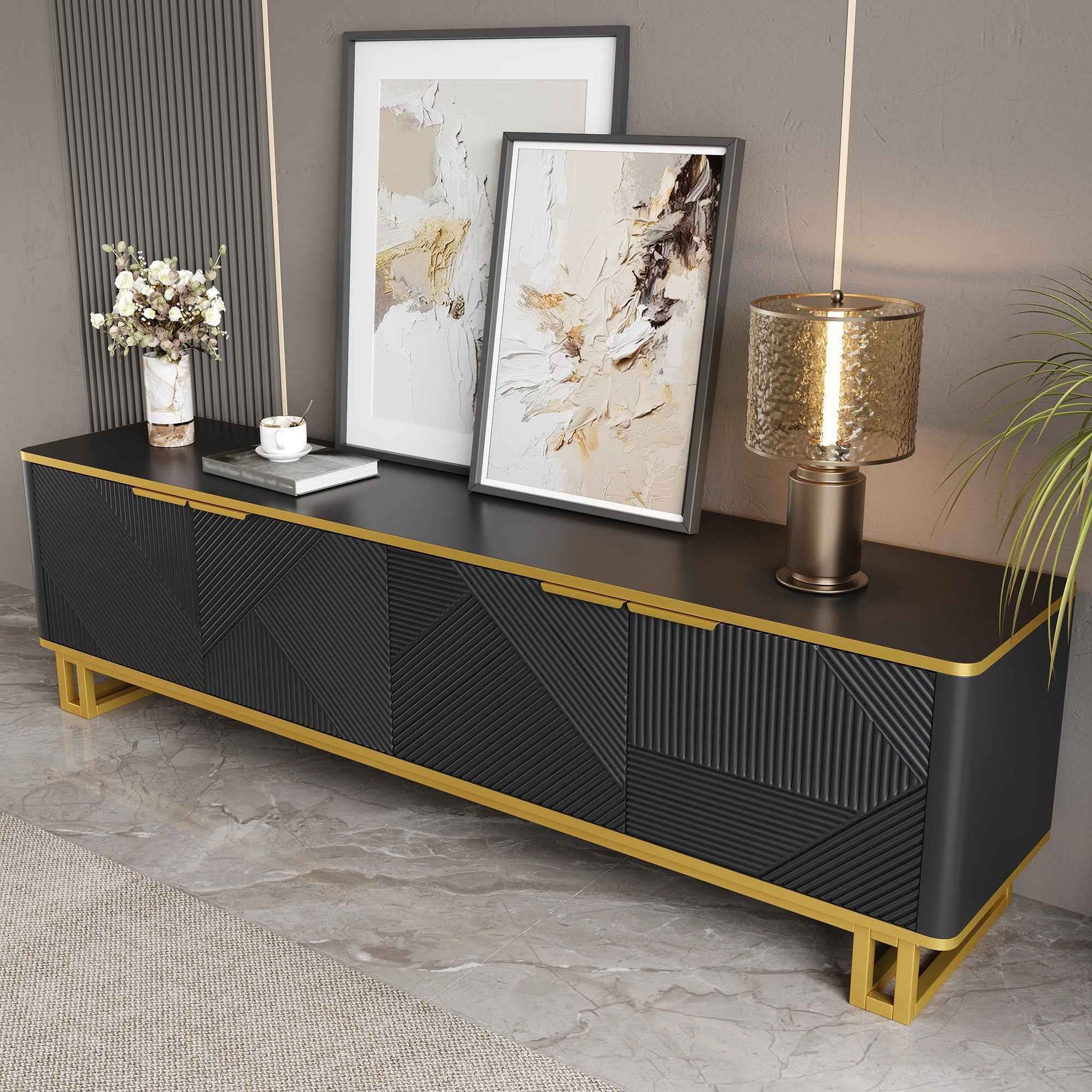 Transform Your Living Space with Our Geometric Black TV Cabinet