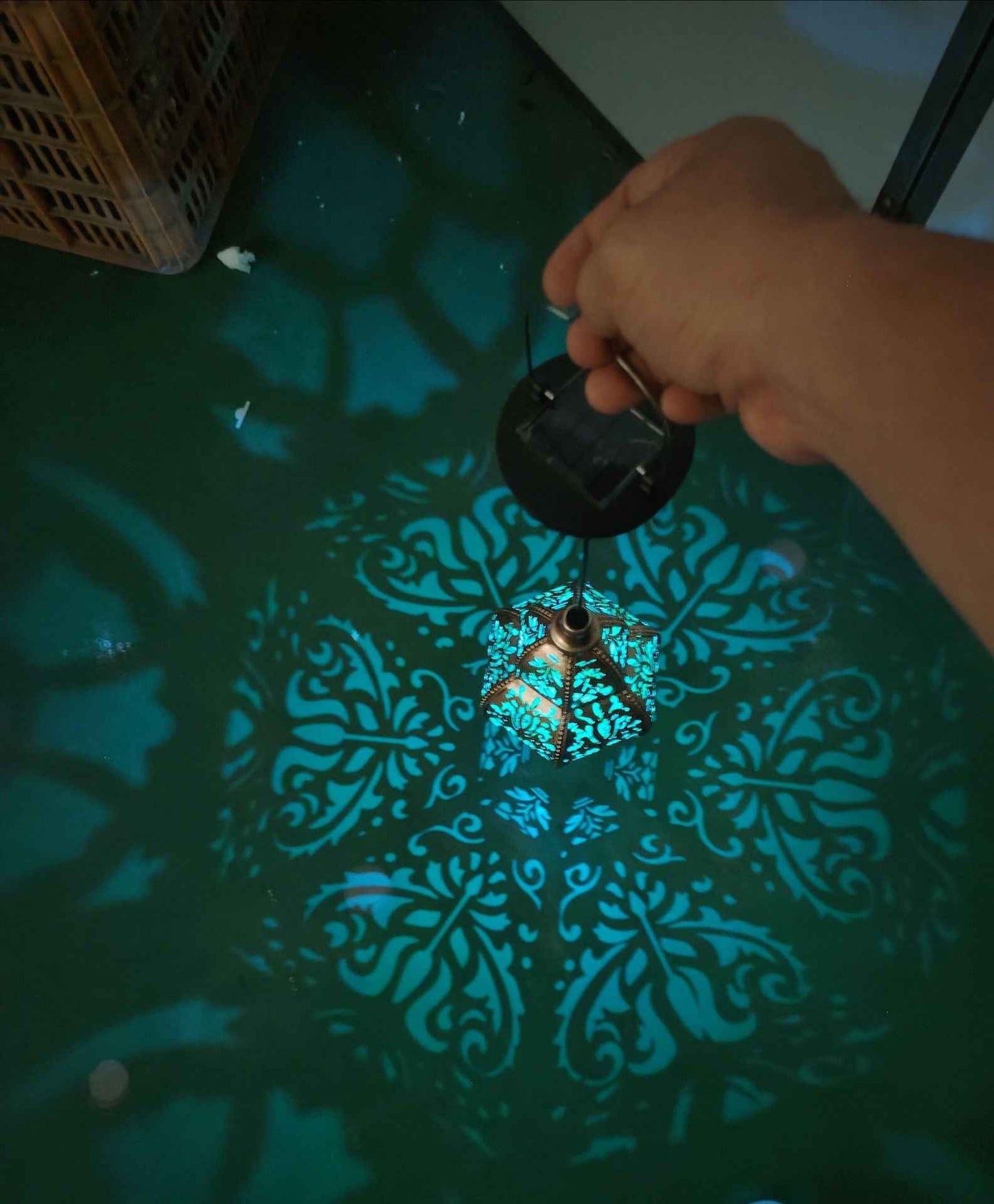 Solar iron hollow projection lamp