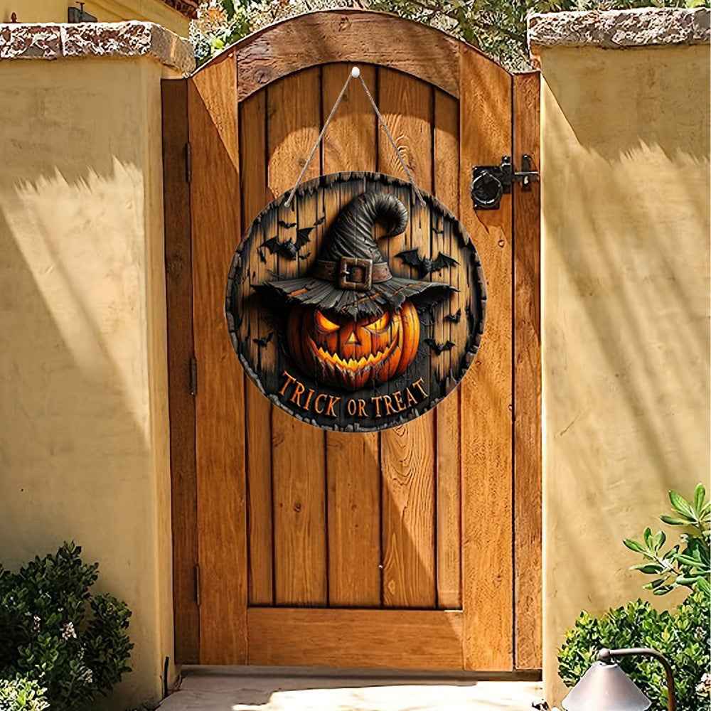 Halloween Wooden Round Pumpkin Sign Plaque Door Hanging Decor for Halloween Party Wooden Front Door Sign