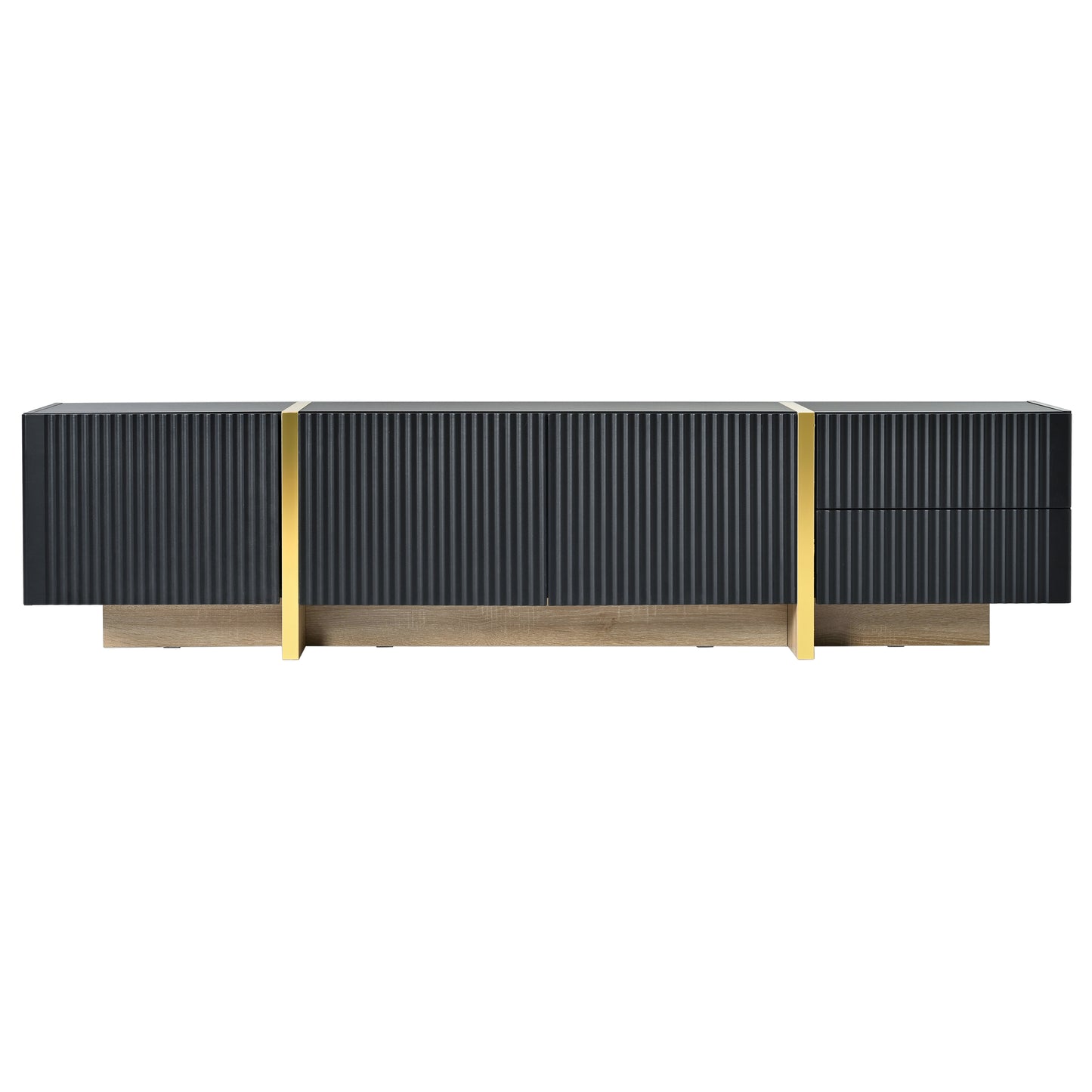 Modern Black Fluted TV Stand For 80 Inch Tv With Storage