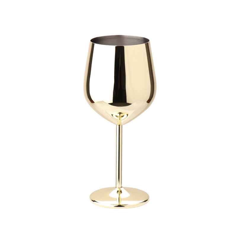 500ml Creative 304 Stainless Steel Single Layer High Footed Red Wine Glass Colorful Large Capacity Drum-Shaped Drop Resistant Copper-Plated Wine Glass