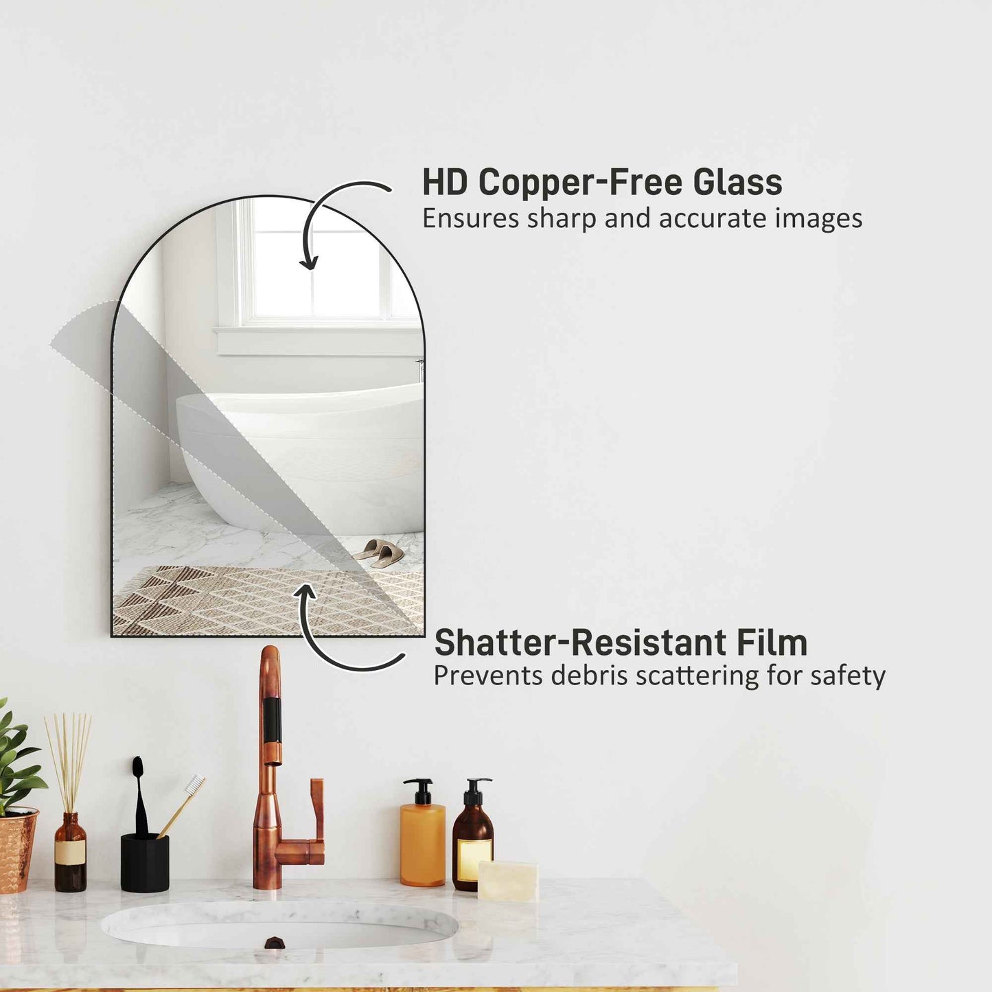 50 X 70cm Arched Home Mirror - Black