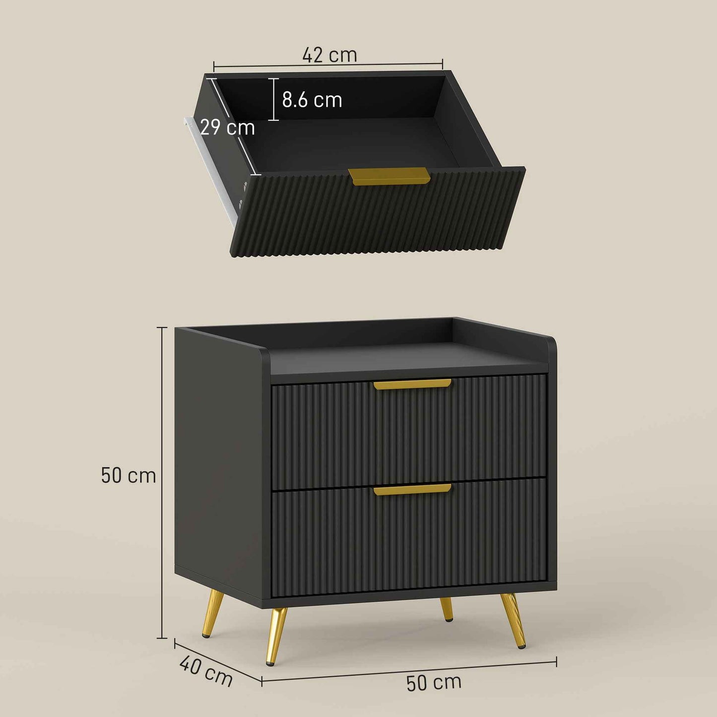Elegant Two-Drawer Bedside Table - Black