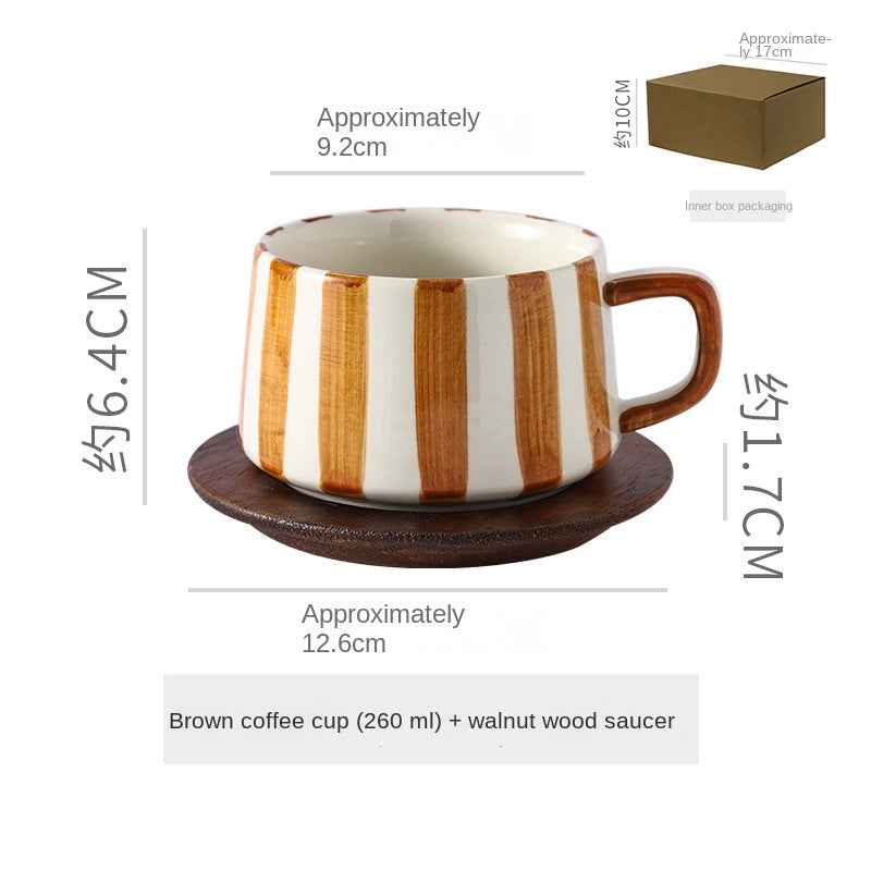 Simple Hand-Drawn Stripe Ceramic Mug, Creative Multi-Color Gift Cup, Coffee Cup with Saucer