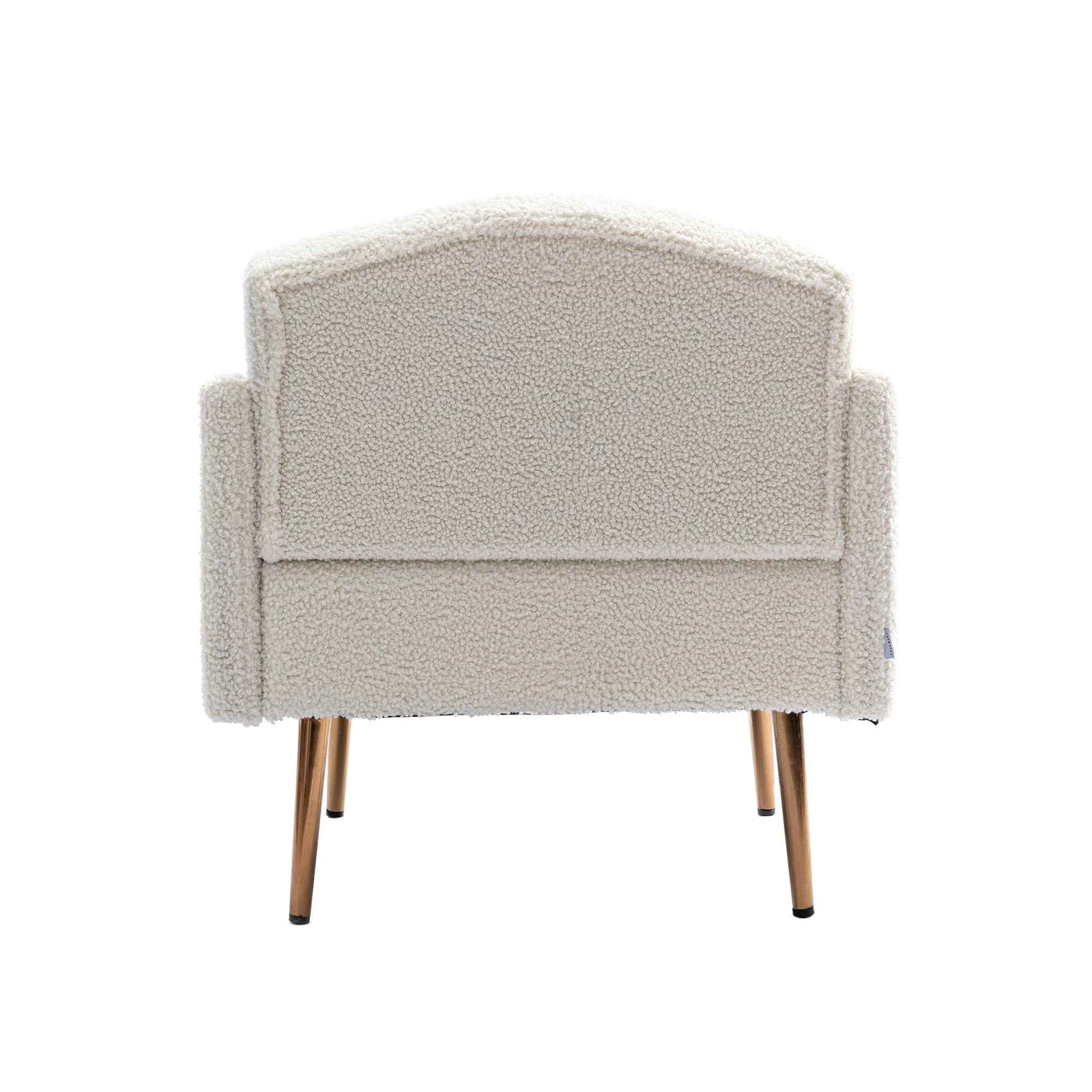 Coolmore Modern White Teddy Fabric Armchair With Gold Legs