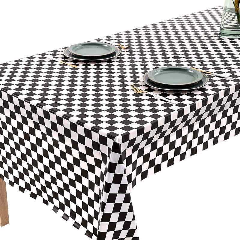 Racing Black White Grid PEVA Disposable Tablecloth For Birthday Party