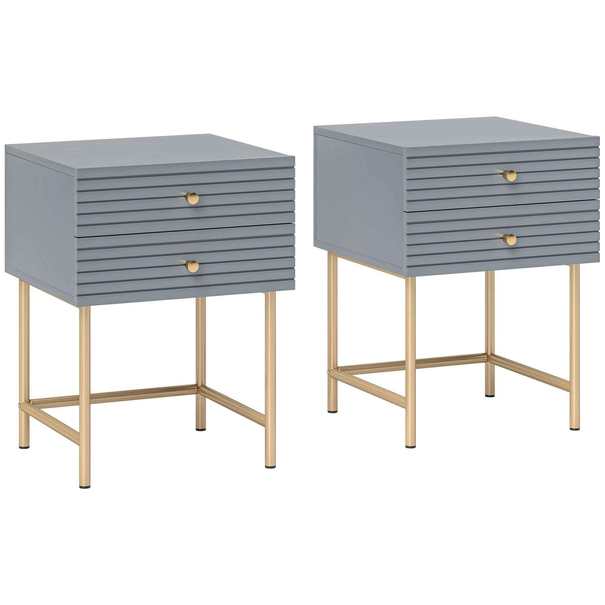 Set Of Two Elegant Bedside Tables - Grey/Gold-Tone