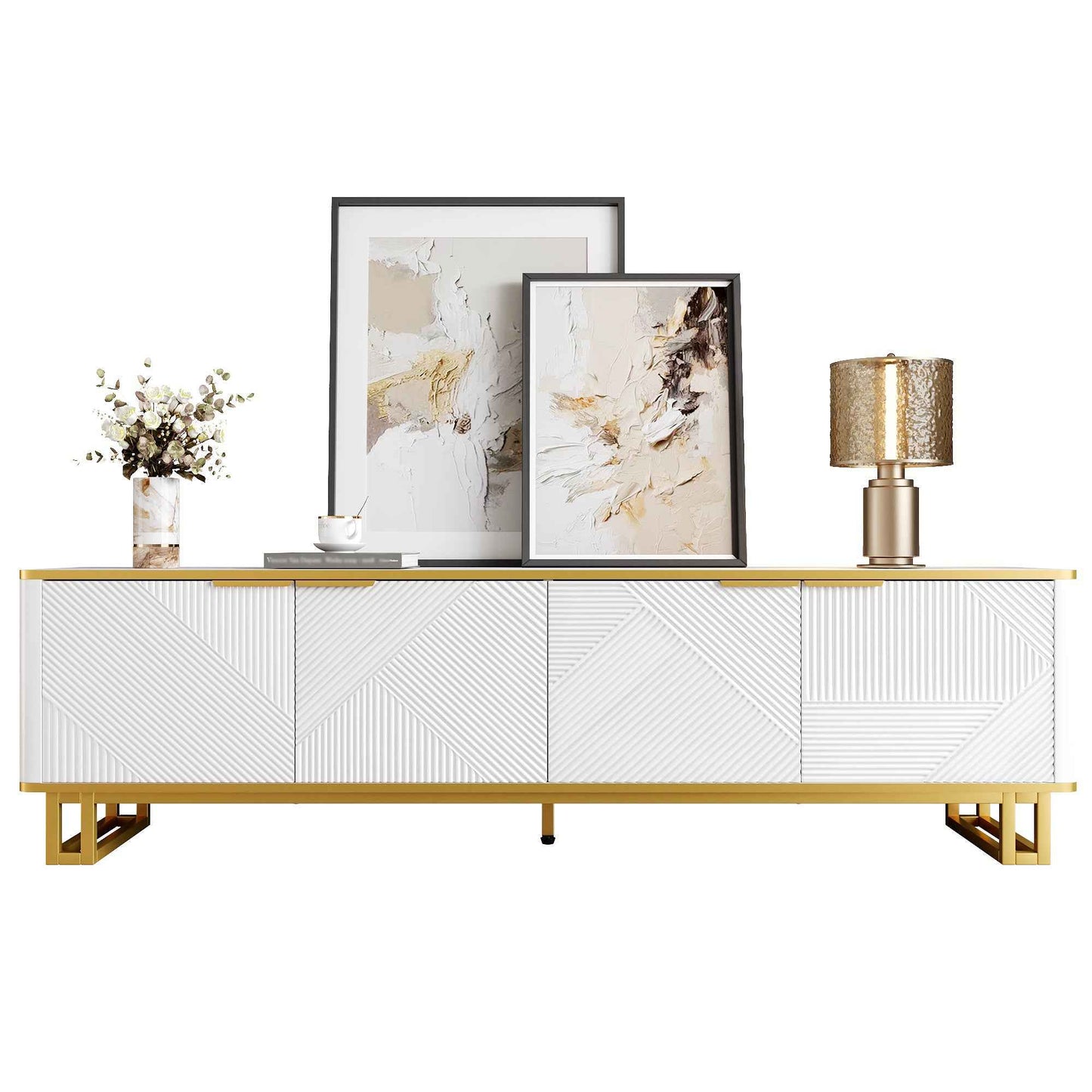 Elegant White and Gold Geometric TV Cabinet for Stylish Living Spaces