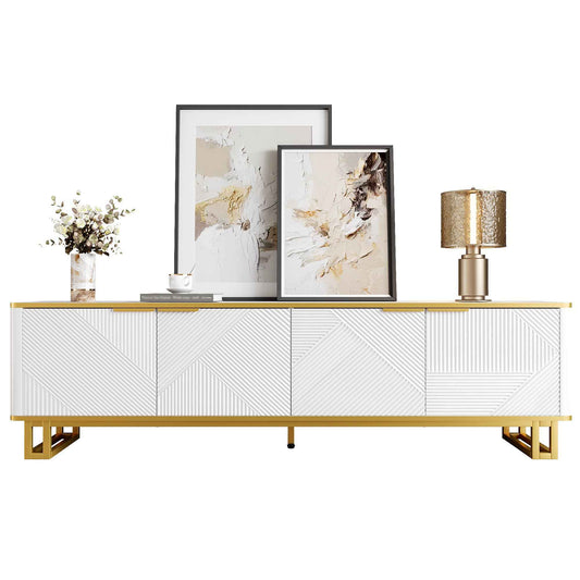 Elegant White and Gold Geometric TV Cabinet for Stylish Living Spaces