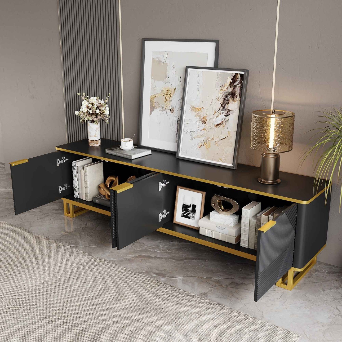 Transform Your Living Space with Our Geometric Black TV Cabinet