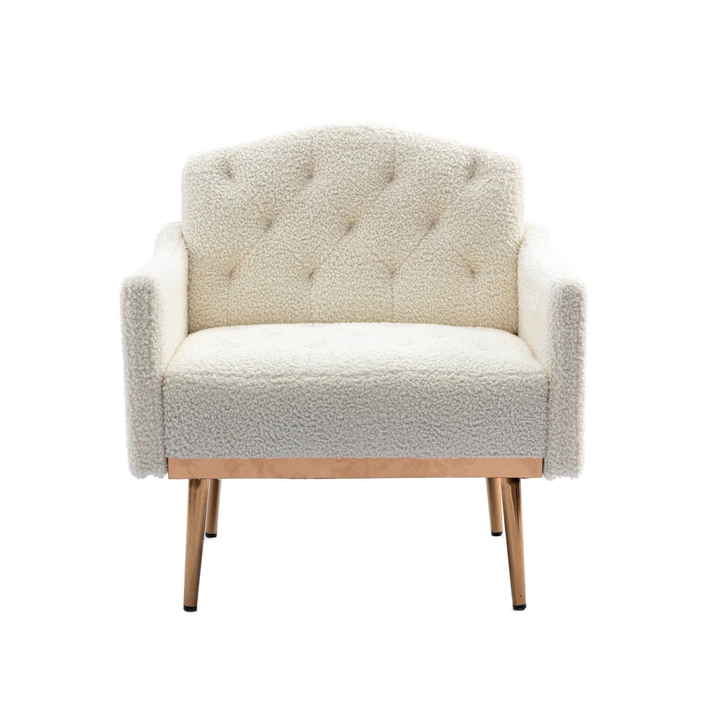 Coolmore Modern White Teddy Fabric Armchair With Gold Legs