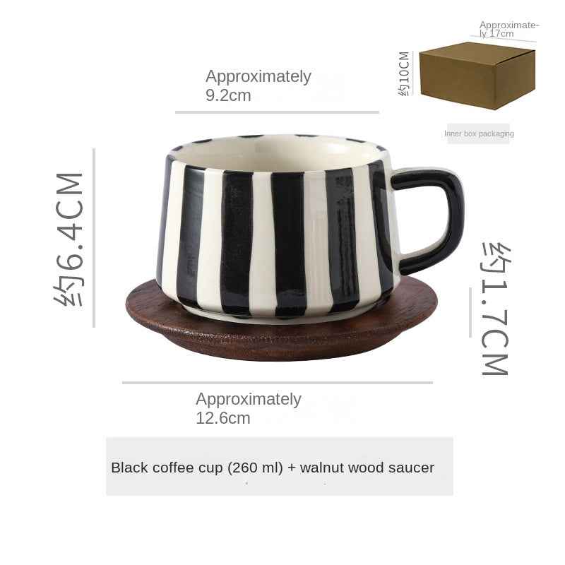 Simple Hand-Drawn Stripe Ceramic Mug, Creative Multi-Color Gift Cup, Coffee Cup with Saucer