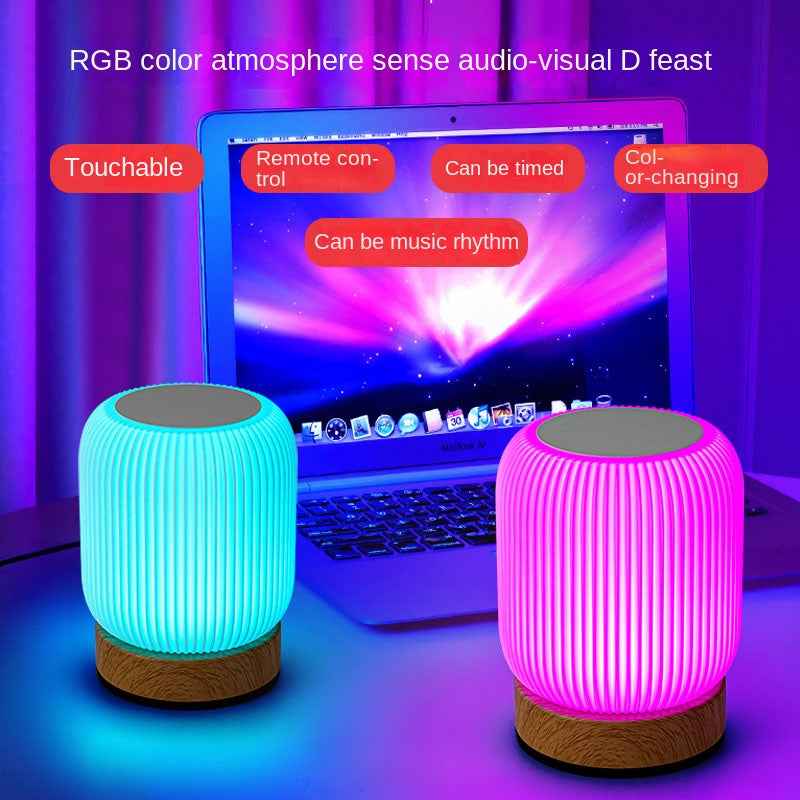 Wood Grain Remote Touch Night Light Tap Table Lamp Bedroom Bedside Lamp RGB Color Light
