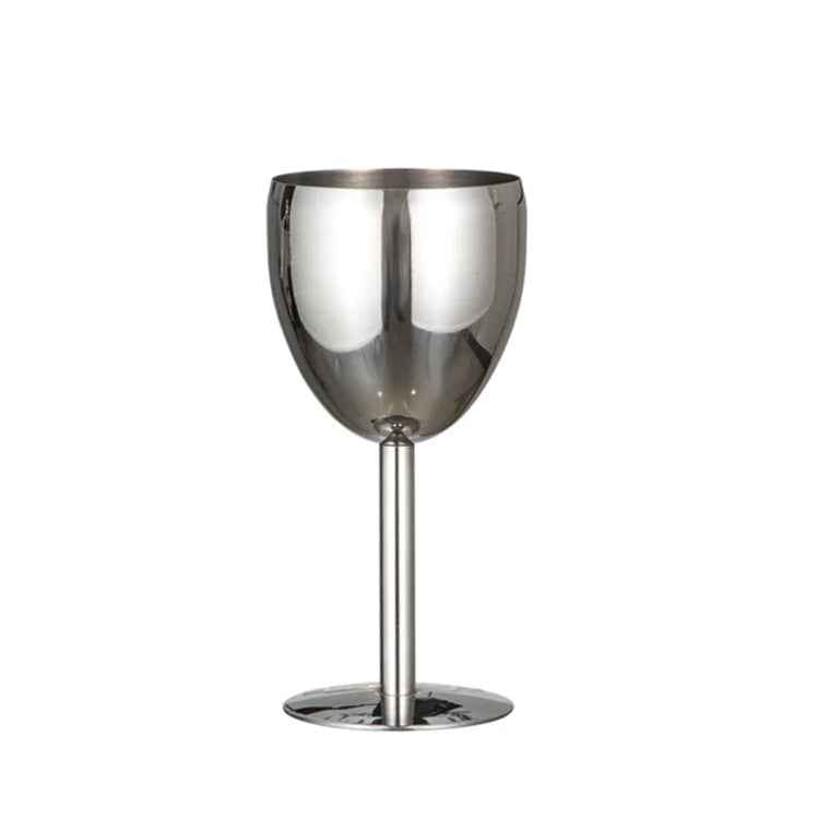 500ml Creative 304 Stainless Steel Single Layer High Footed Red Wine Glass Colorful Large Capacity Drum-Shaped Drop Resistant Copper-Plated Wine Glass
