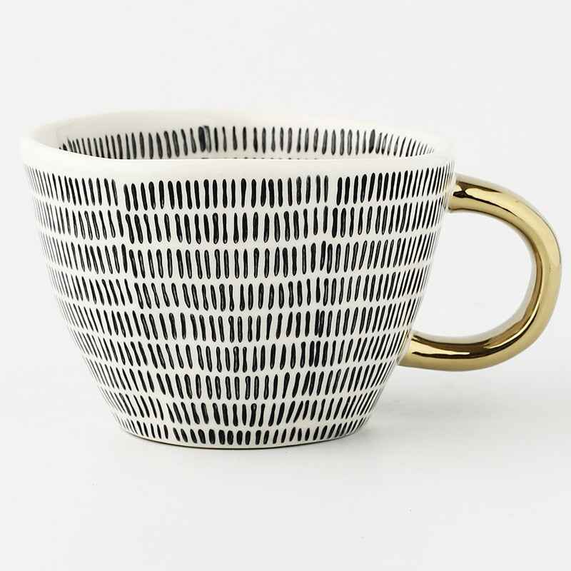 Hand Painted Geometric Ceramic Mugs With Gold Handle Handmade Irregular Cups For Coffee Tea Milk Oatmeal Creative Birthday Gifts