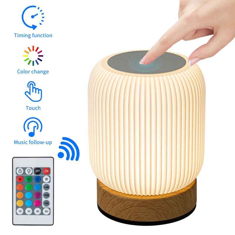 Wood Grain Remote Touch Night Light Tap Table Lamp Bedroom Bedside Lamp RGB Color Light