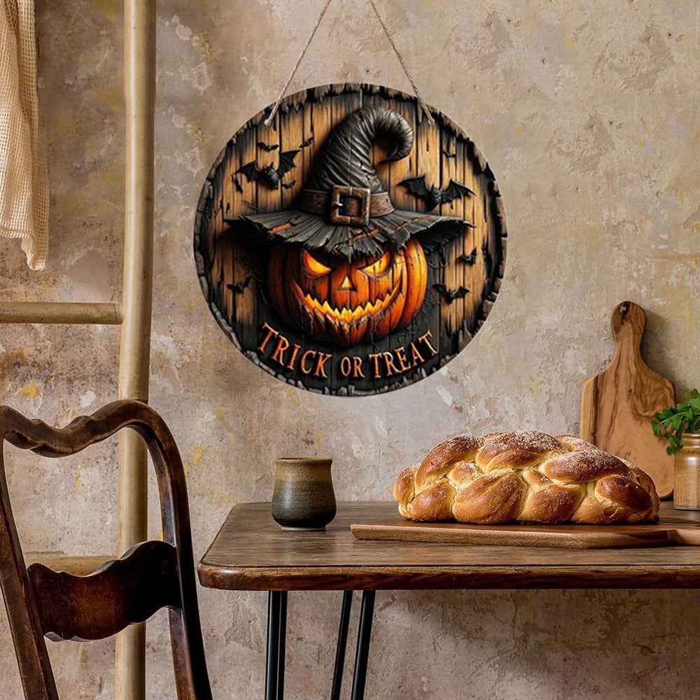 Halloween Wooden Round Pumpkin Sign Plaque Door Hanging Decor for Halloween Party Wooden Front Door Sign