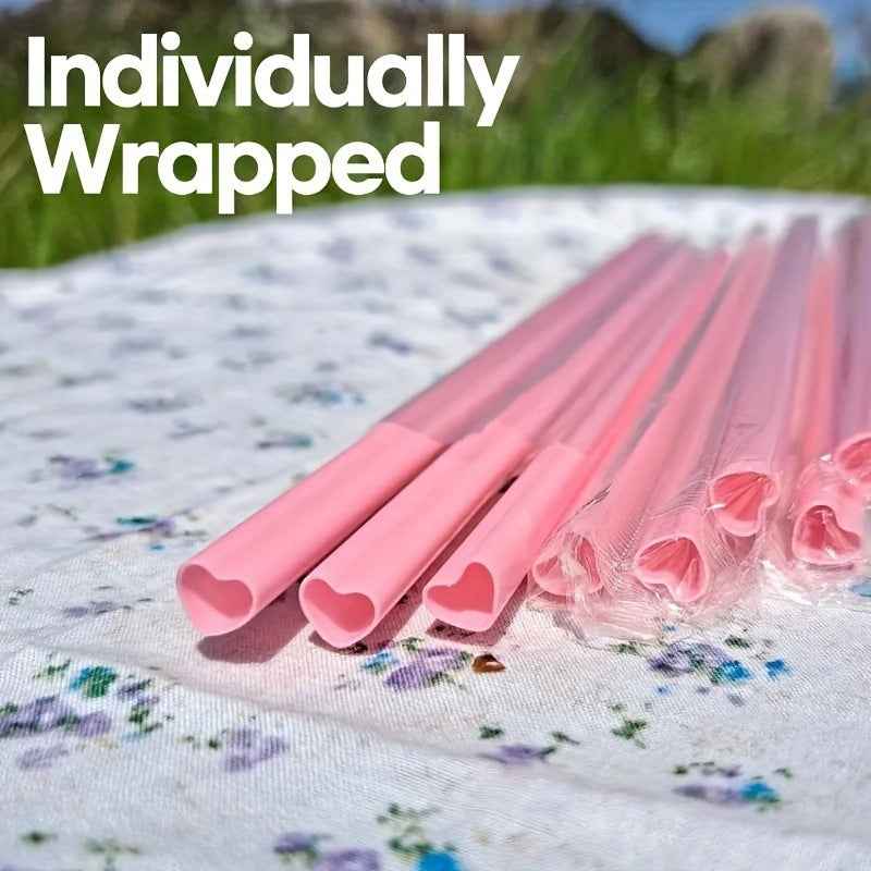 50 disposable heart-shaped pink straws