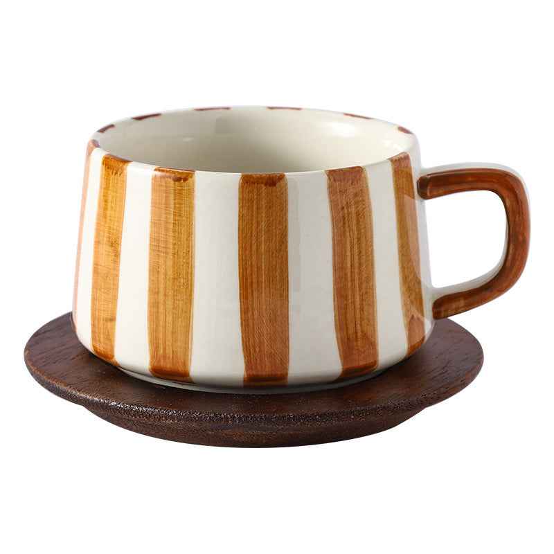 Simple Hand-Drawn Stripe Ceramic Mug, Creative Multi-Color Gift Cup, Coffee Cup with Saucer