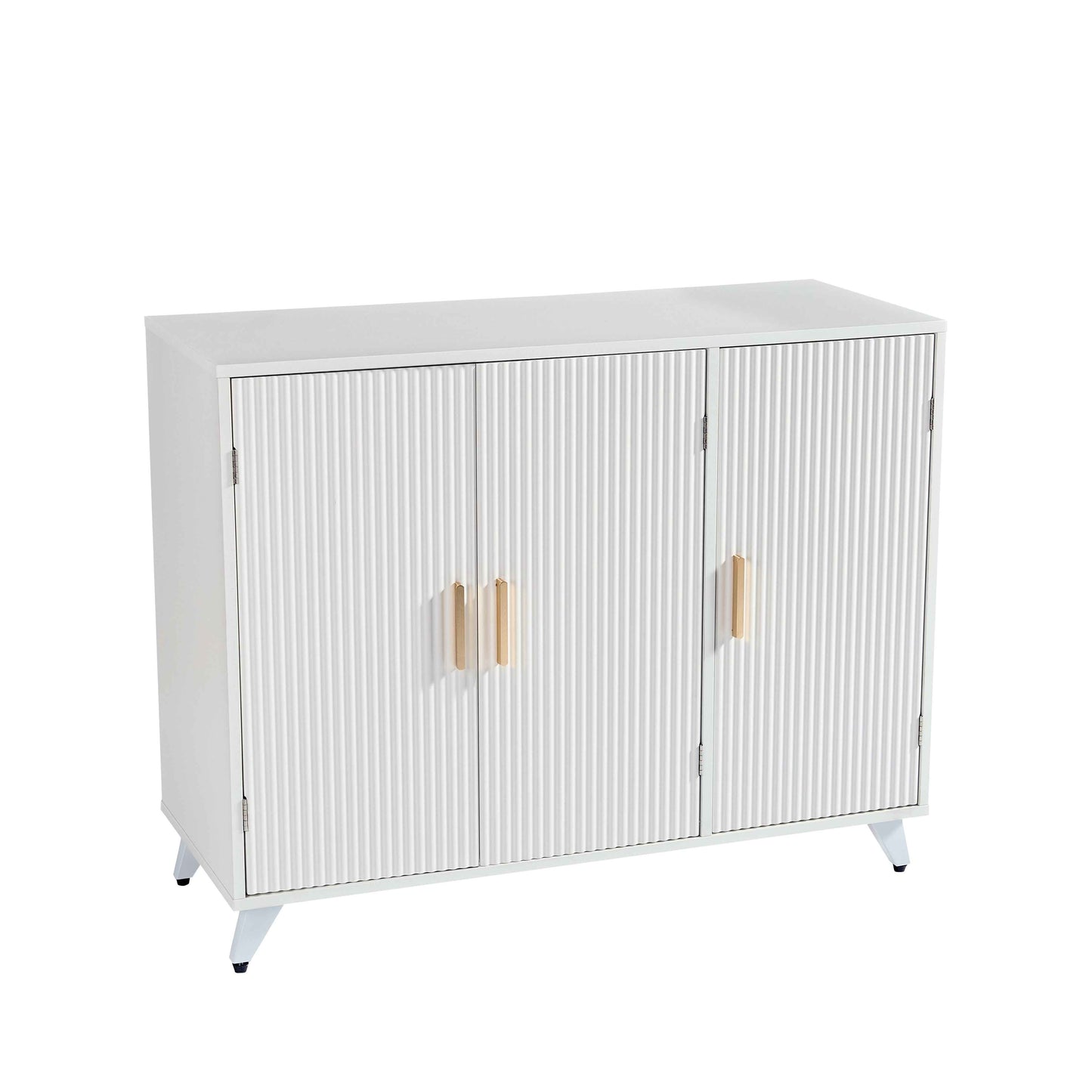 White Sideboard Buffet Cabinet With Wavy Texture Door