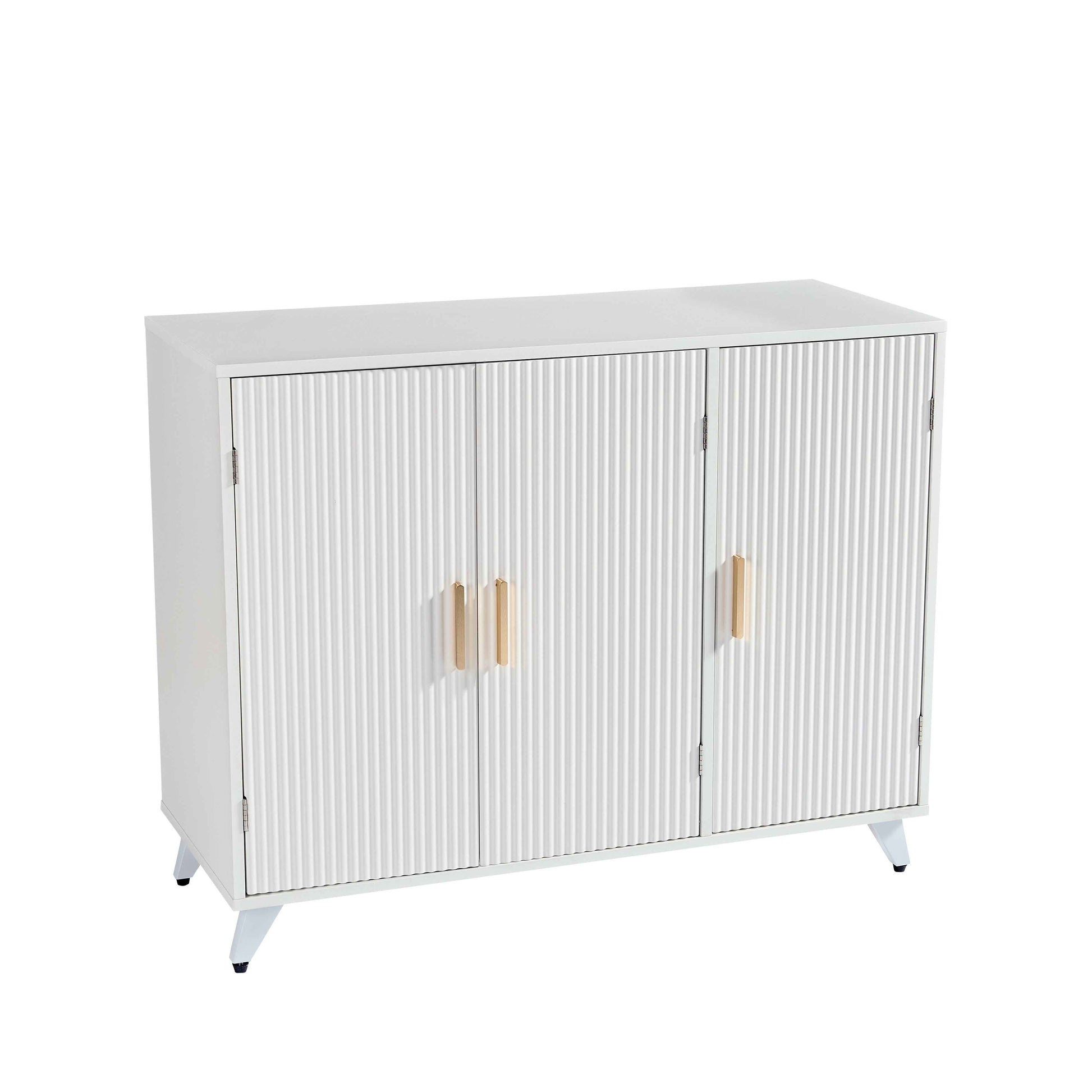White Sideboard Buffet Cabinet With Wavy Texture Door