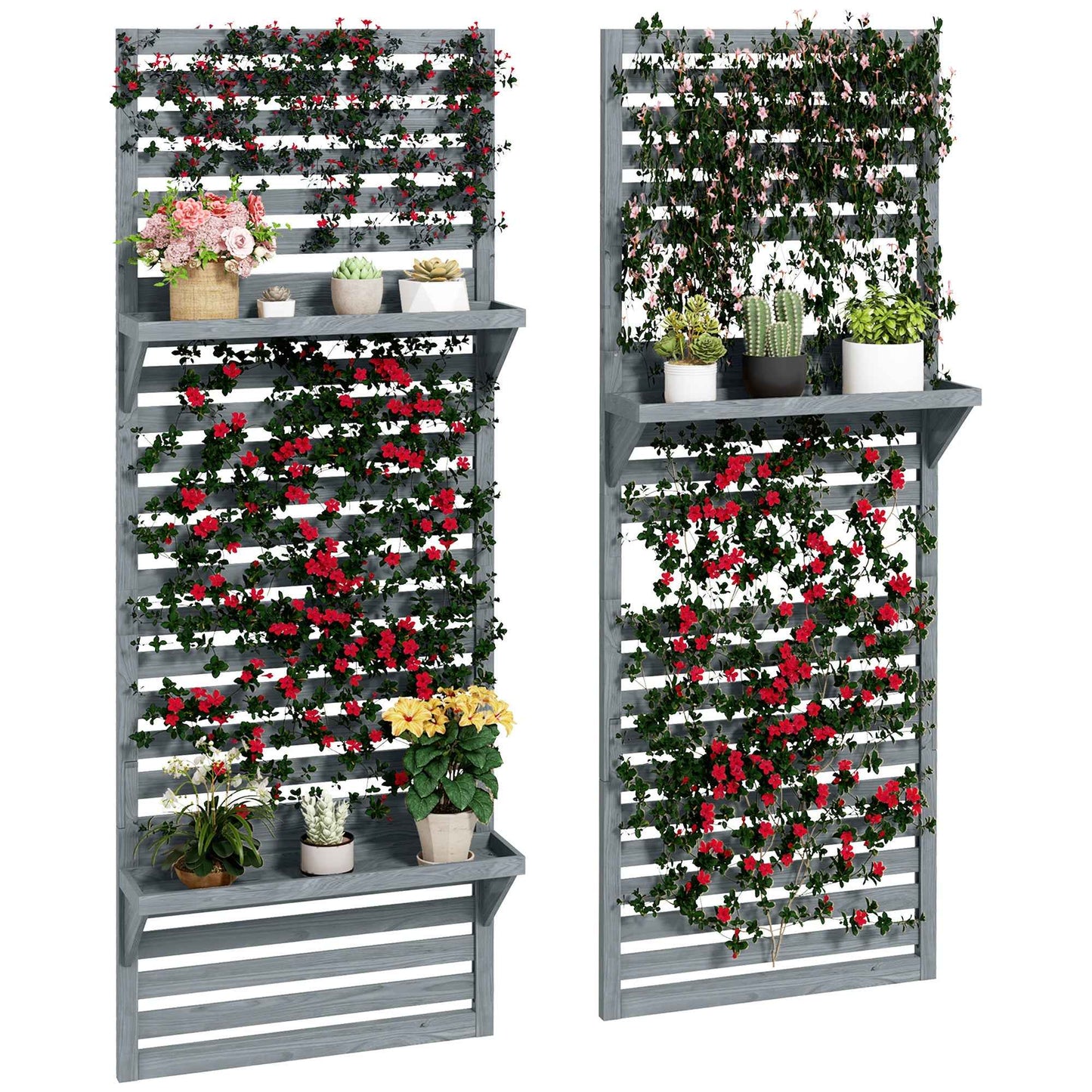 Elevate Your Garden Aesthetics with Our Wall Mounted Plant Stands Set of 2 – Fir Wood Flower Shelves for Balcony and Patio