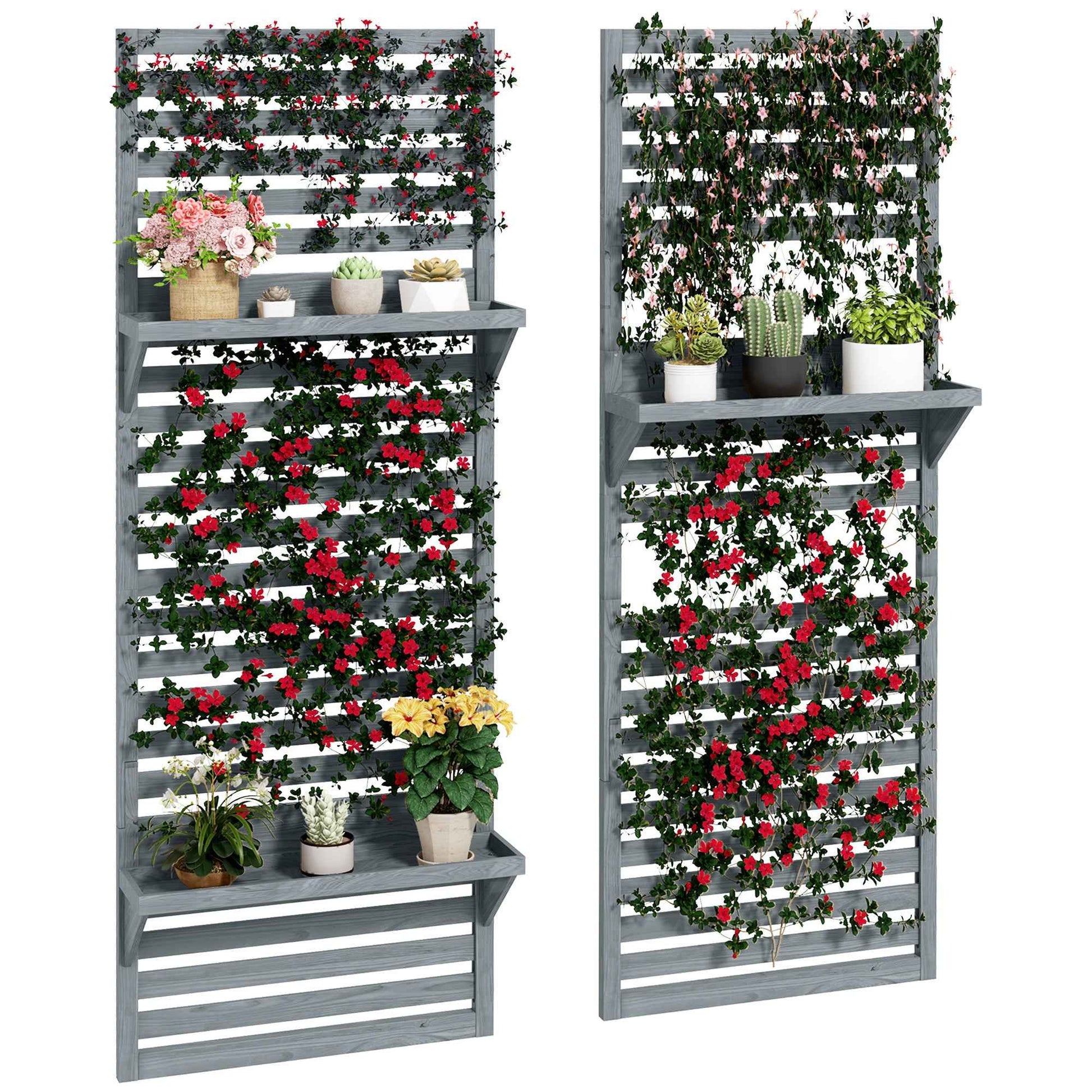 Elevate Your Garden Aesthetics with Our Wall Mounted Plant Stands Set of 2 – Fir Wood Flower Shelves for Balcony and Patio