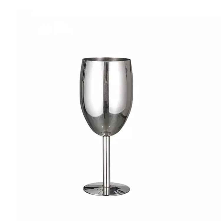 500ml Creative 304 Stainless Steel Single Layer High Footed Red Wine Glass Colorful Large Capacity Drum-Shaped Drop Resistant Copper-Plated Wine Glass