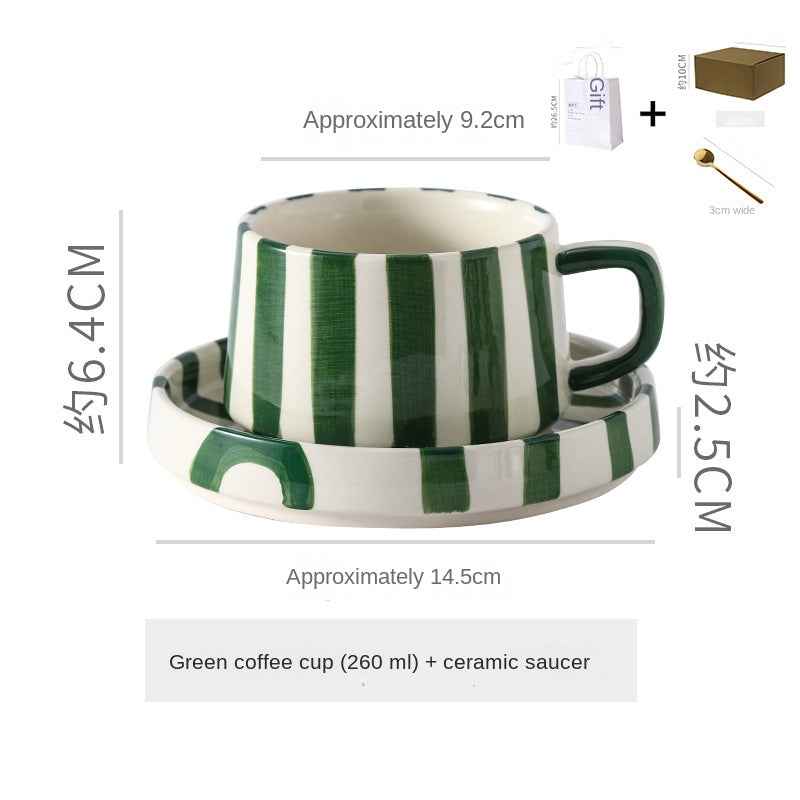 Simple Hand-Drawn Stripe Ceramic Mug, Creative Multi-Color Gift Cup, Coffee Cup with Saucer