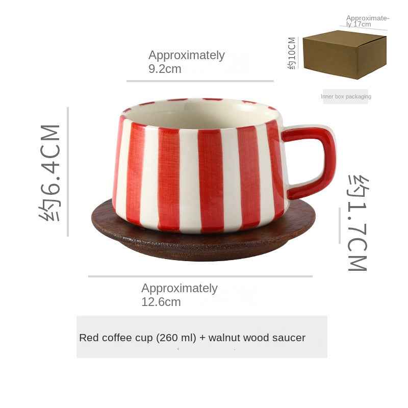 Simple Hand-Drawn Stripe Ceramic Mug, Creative Multi-Color Gift Cup, Coffee Cup with Saucer