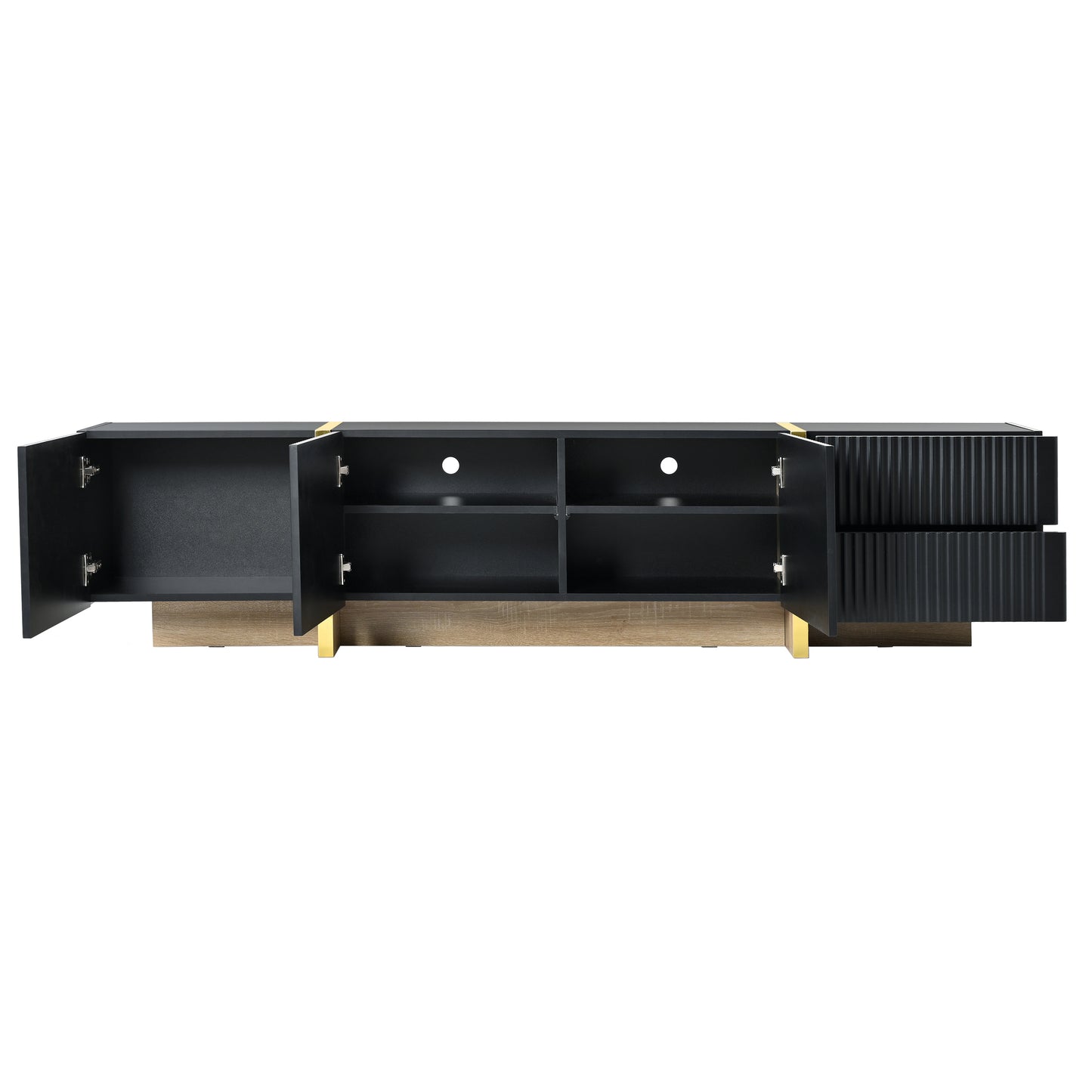 Modern Black Fluted TV Stand For 80 Inch Tv With Storage