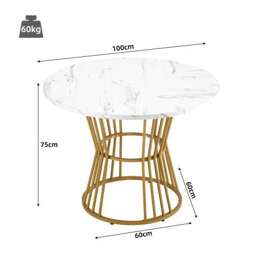 Stylish 5-Piece Round Dining Table Set with Golden Legs and Gray Linen Chairs