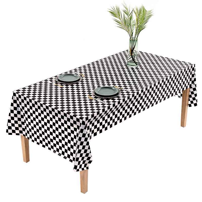 Racing Black White Grid PEVA Disposable Tablecloth For Birthday Party