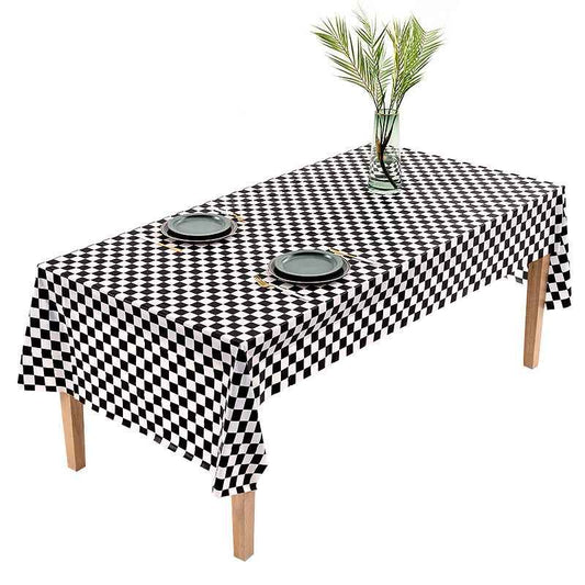Racing Black White Grid PEVA Disposable Tablecloth For Birthday Party